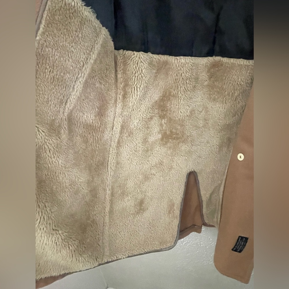 VTG 1970s Stratojac Men's Wool Tan Double Breasted Coat Fur Lining USA Size 38 - Picture 10 of 14